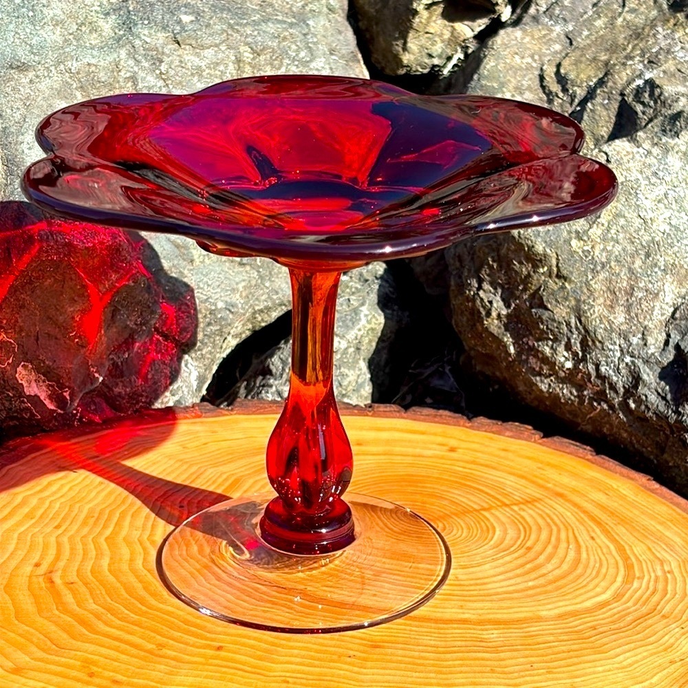 Vintage Duncan & Miller Glass Company Canterbury Ruby Red Glass Compote